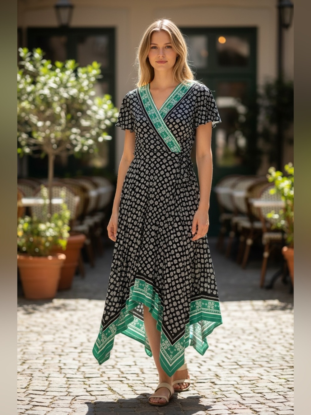 NWT Lane Bryant Size 18/20 Navy, Teal and White Belted Midi Dress